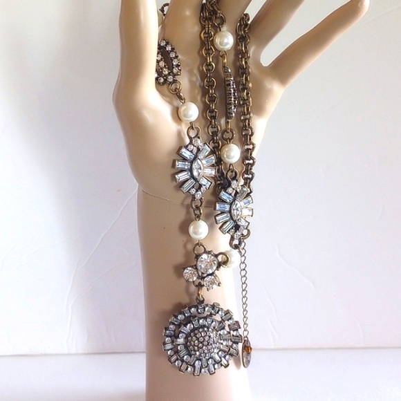 JULES B. NECKLACE FAUX PEARLS CRYSTALS 21"+3" EXTENSION LONG SIGNED - Picture 3 of 8